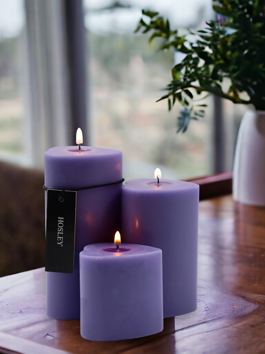 

HOSLEY Purple 3 Pieces Wax Pillar Scented Candles