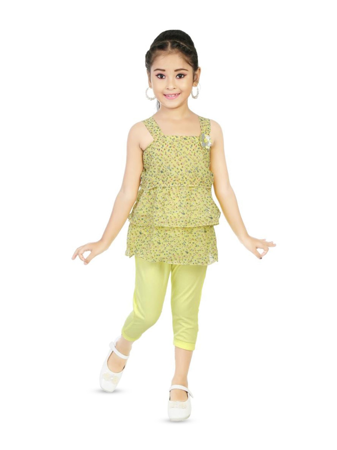 

BAESD Girls Printed Top With Capris, Yellow