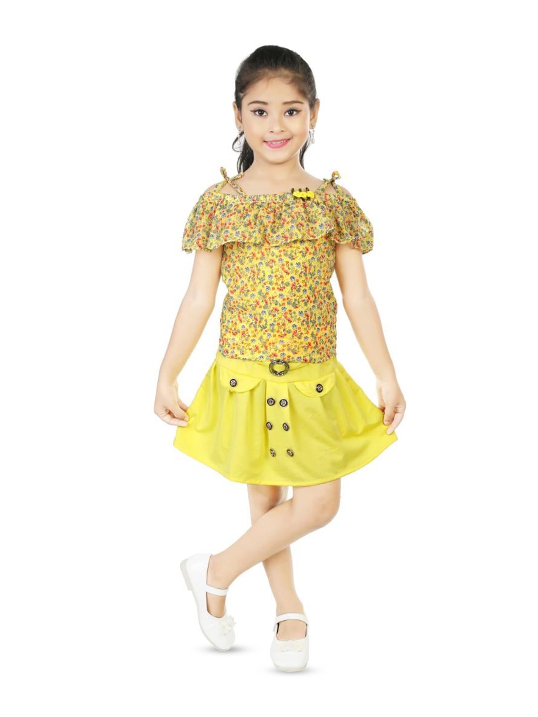 

BAESD Girls Printed Top with Skirt, Yellow