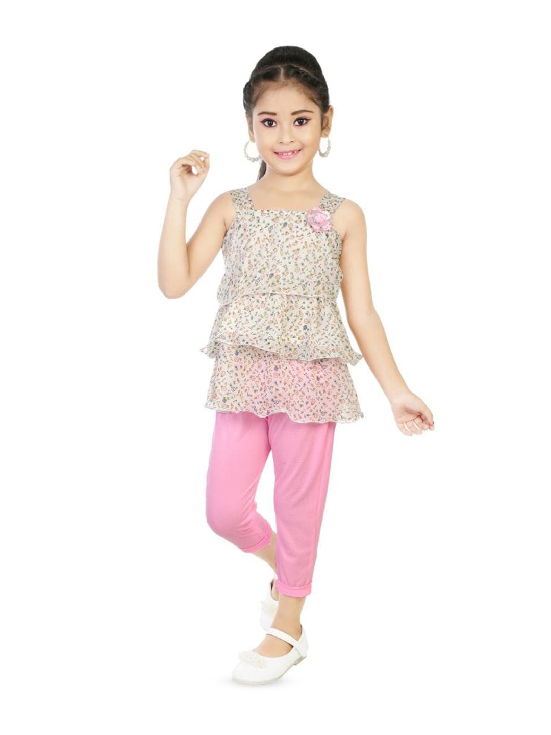 

BAESD Girls Printed Top with Capris, Beige