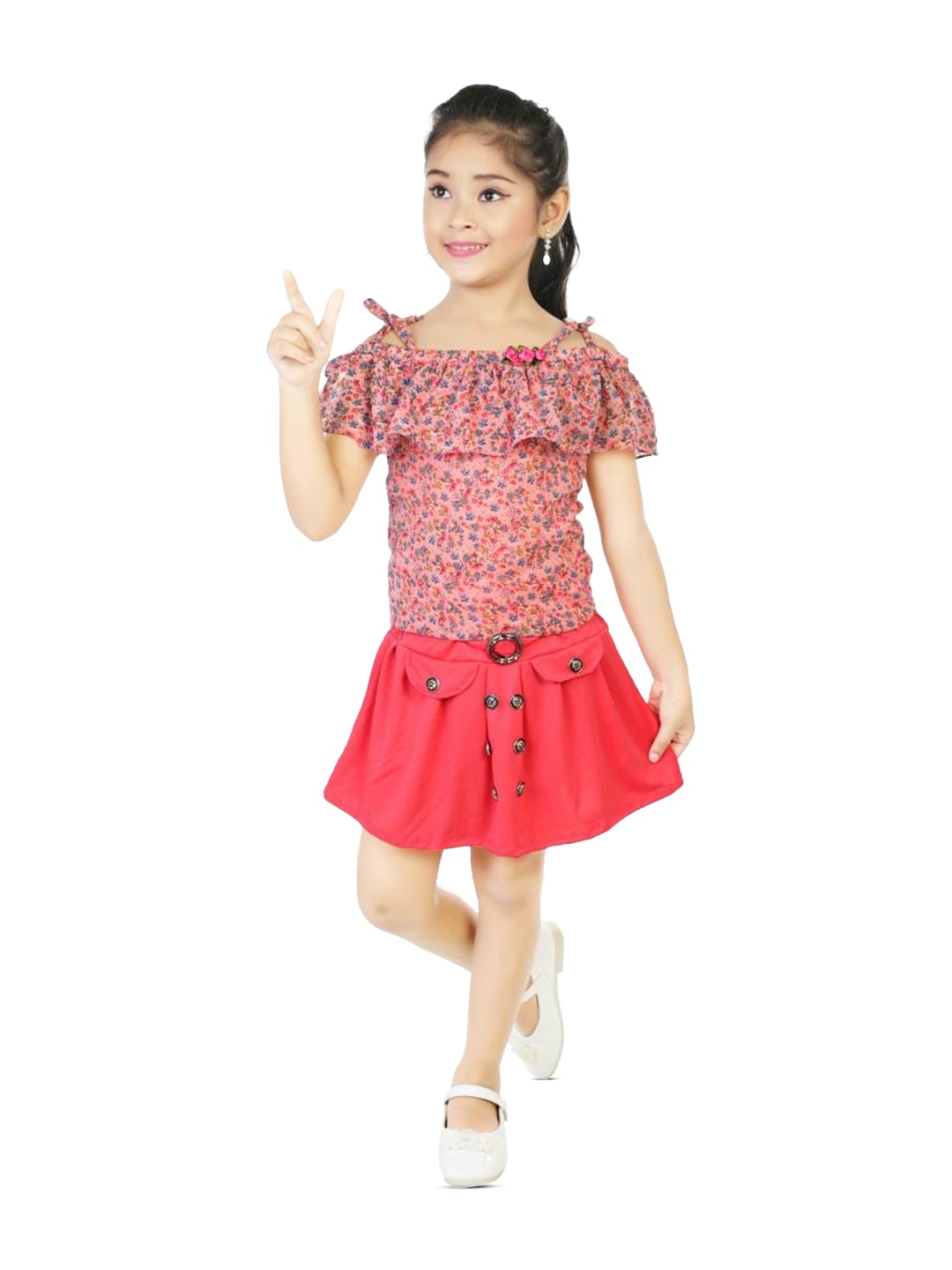 

BAESD Girls Printed Top with Skirt, Red
