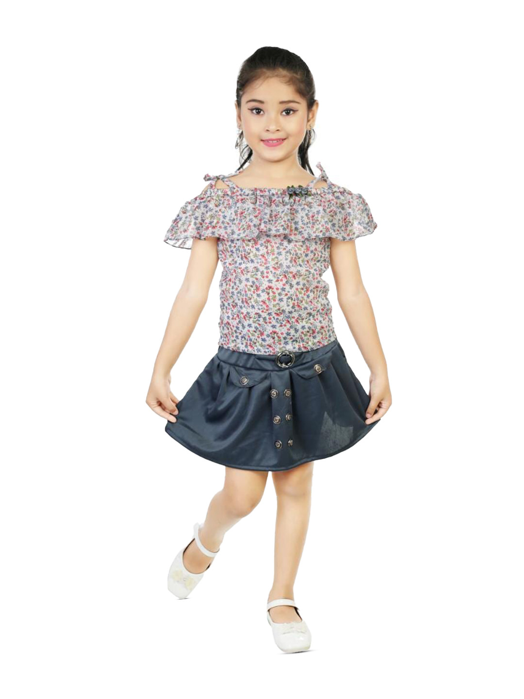 

BAESD Girls Printed Top With Skirt, Grey