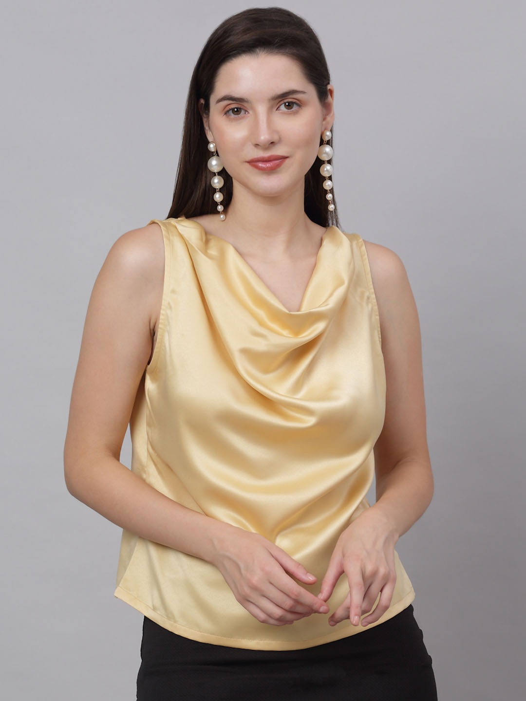 

NEUDIS Cowl Neck Satin Top, Gold