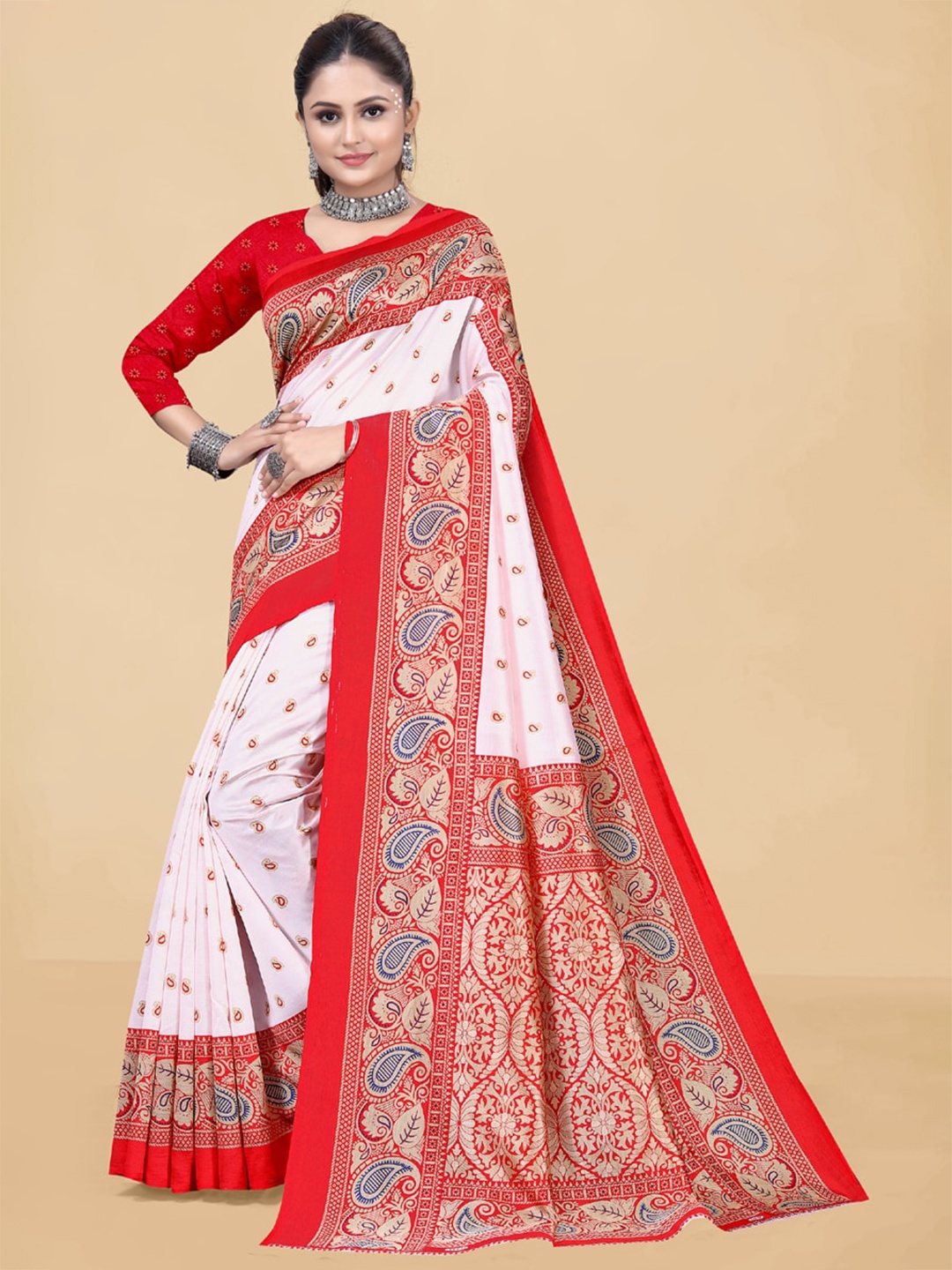 

ASISA Paisley Printed Silk Cotton Saree, White