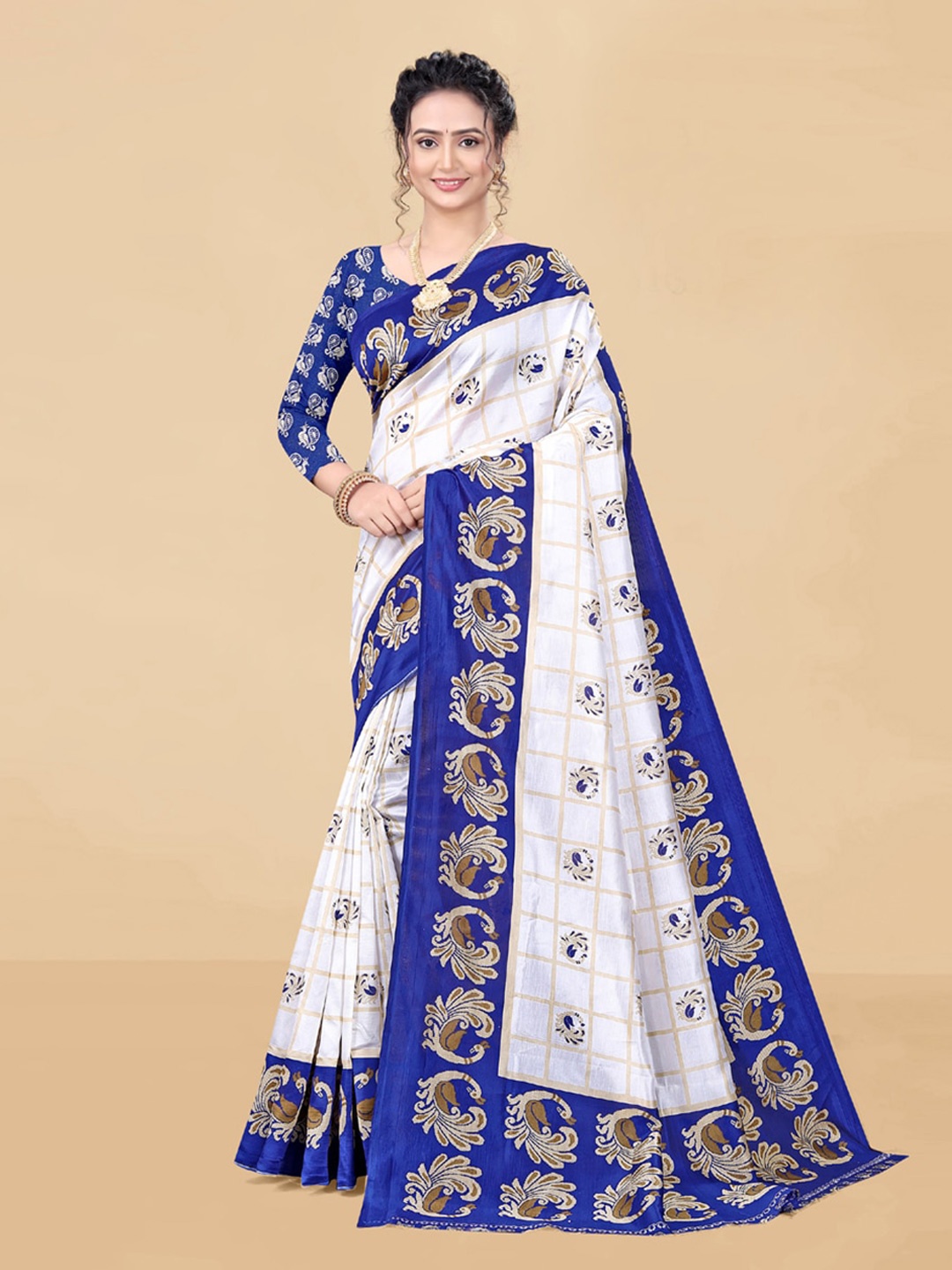 

ASISA Ethnic Motifs Silk Cotton Saree, White