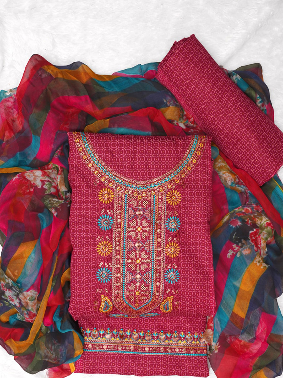 

ASISA Ethnic Motifs Printed Sequinned Detailed Pure Cotton Unstitched Dress Material, Pink