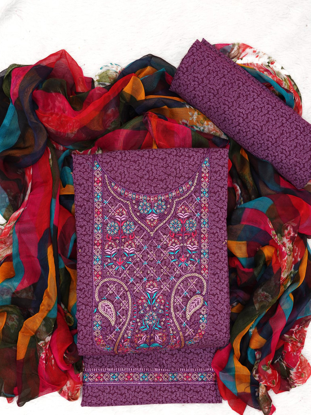 

ASISA Ethnic Motifs Embroidered Sequinned Unstitched Dress Material, Purple