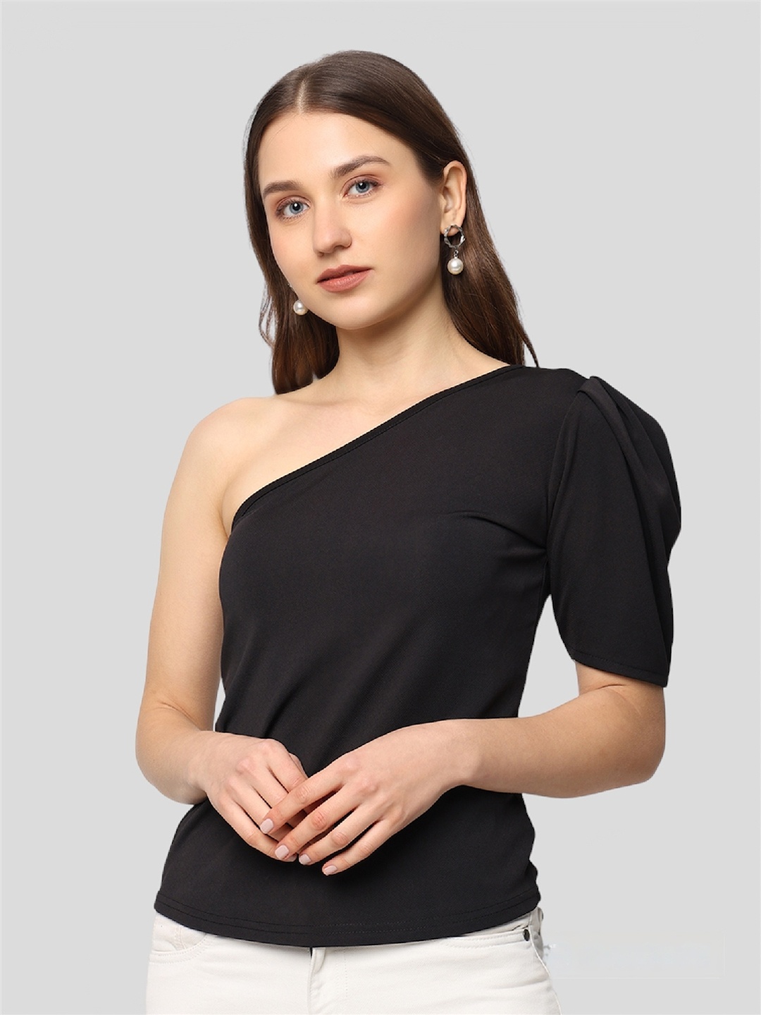 

Urban Komfort One Shoulder Puffed Sleeve Top, Black