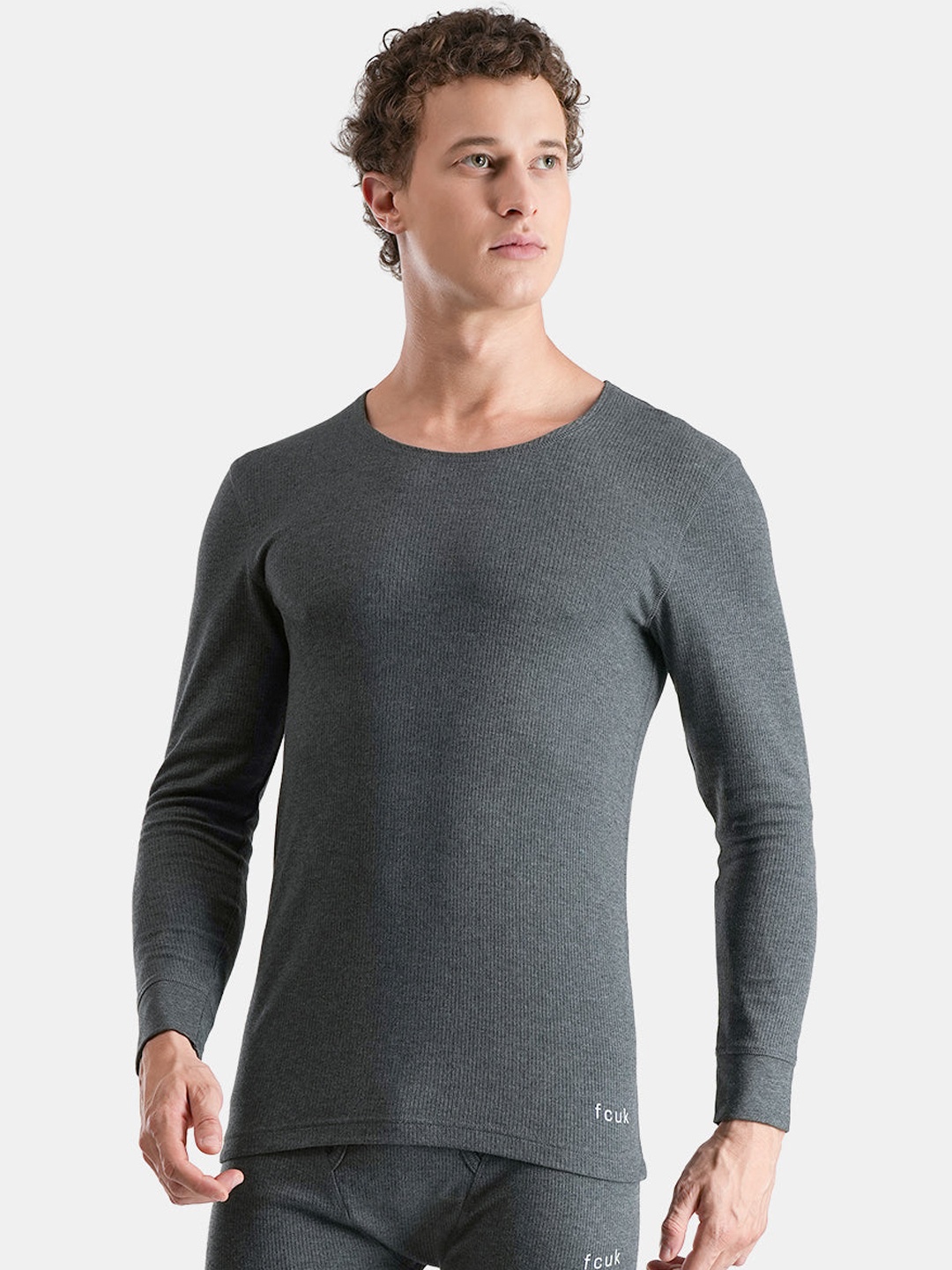 

FCUK Ribbed Moisture Wicking Heat Retention Thermal T-shirt, Grey