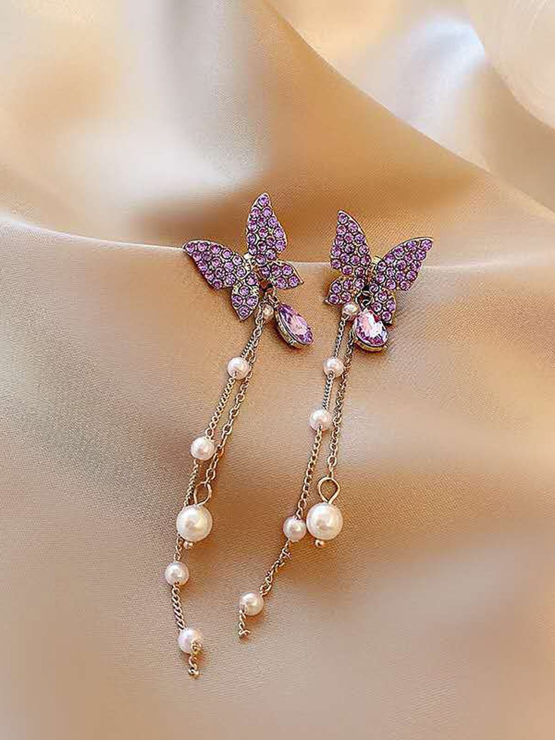 

Krelin Silver-Plated Butterfly Shaped Drop Earrings, Purple