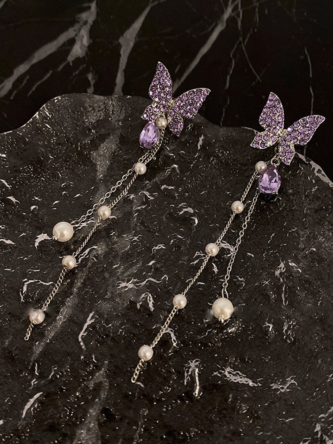 

Krelin Silver-Plated Butterfly Shaped Drop Earrings, Purple