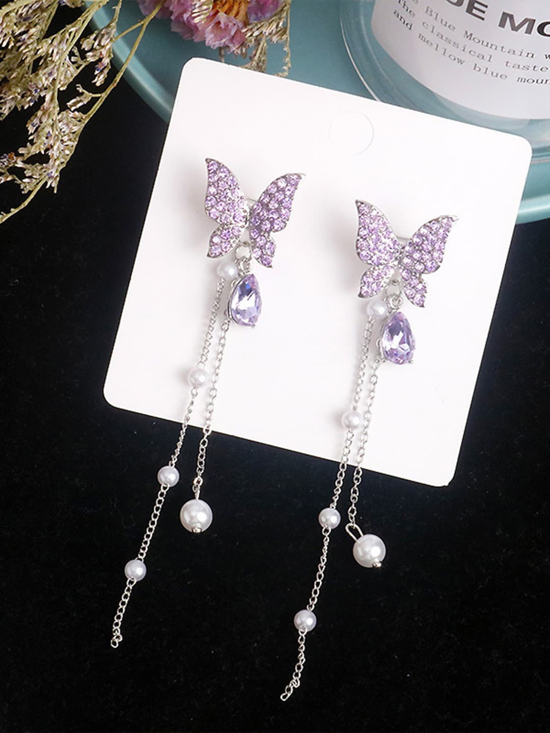 

Krelin Silver-Plated Butterfly Shaped Drop Earrings, Purple