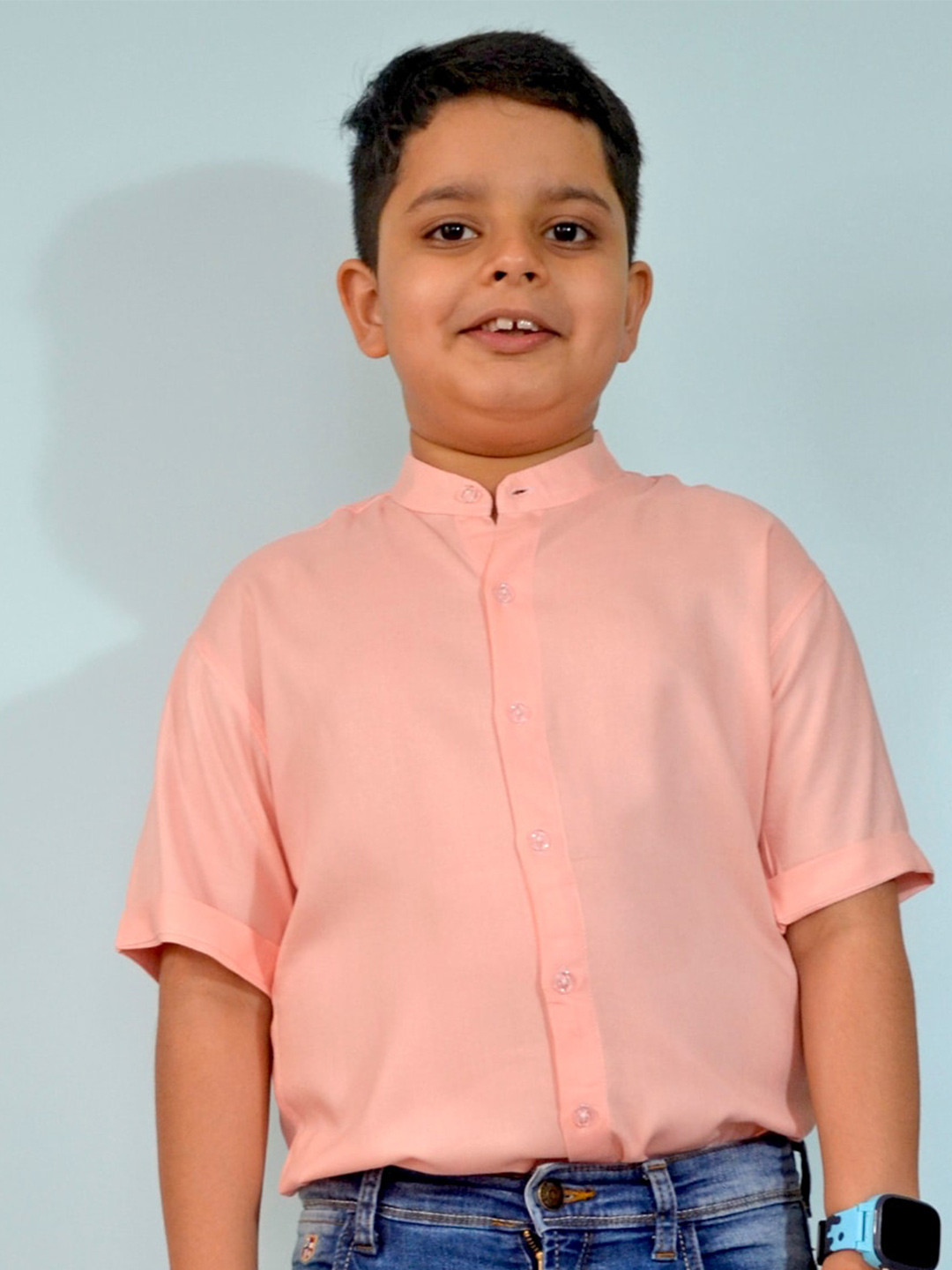 

BAESD Boys Mandarin Collar Short Sleeves Cotton Casual Shirt, Pink
