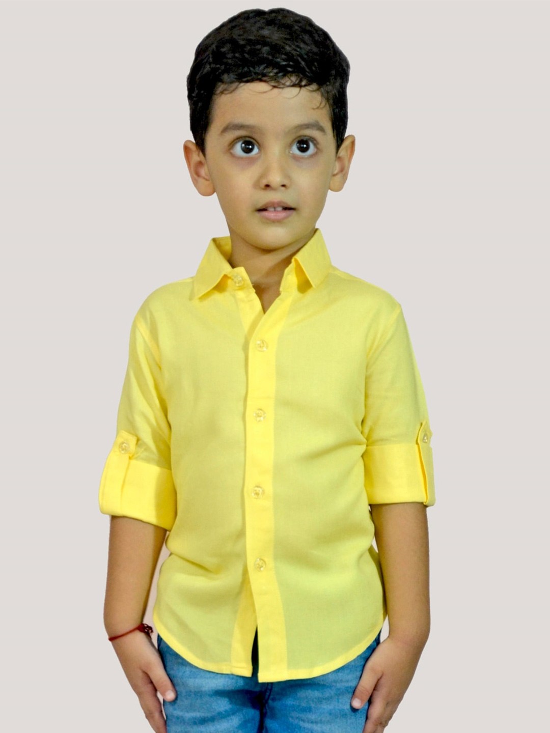 

BAESD Boy spread collar Long roll-up Sleeves Casual Cotton Shirt, Yellow
