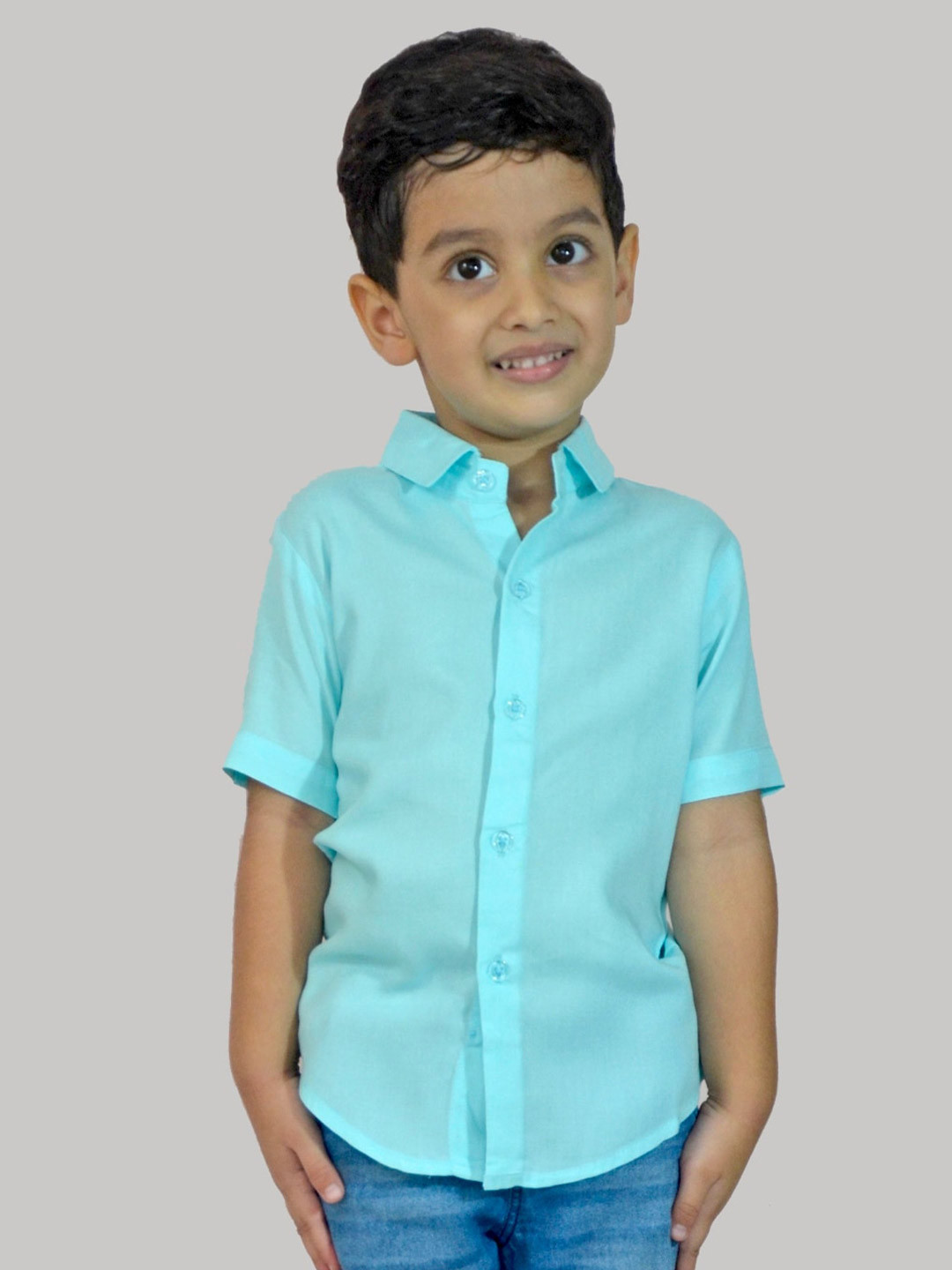

BAESD Boys spread collar Short Sleeves Casual Cotton Shirt, Blue