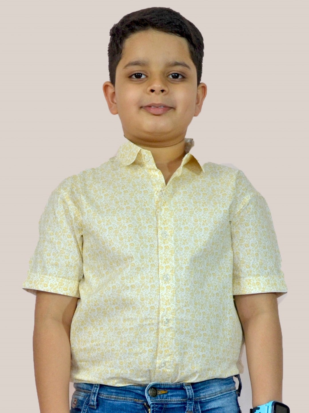 

BAESD Boys spread collar Short Sleeves Printed Casual Cotton Shirt, Yellow