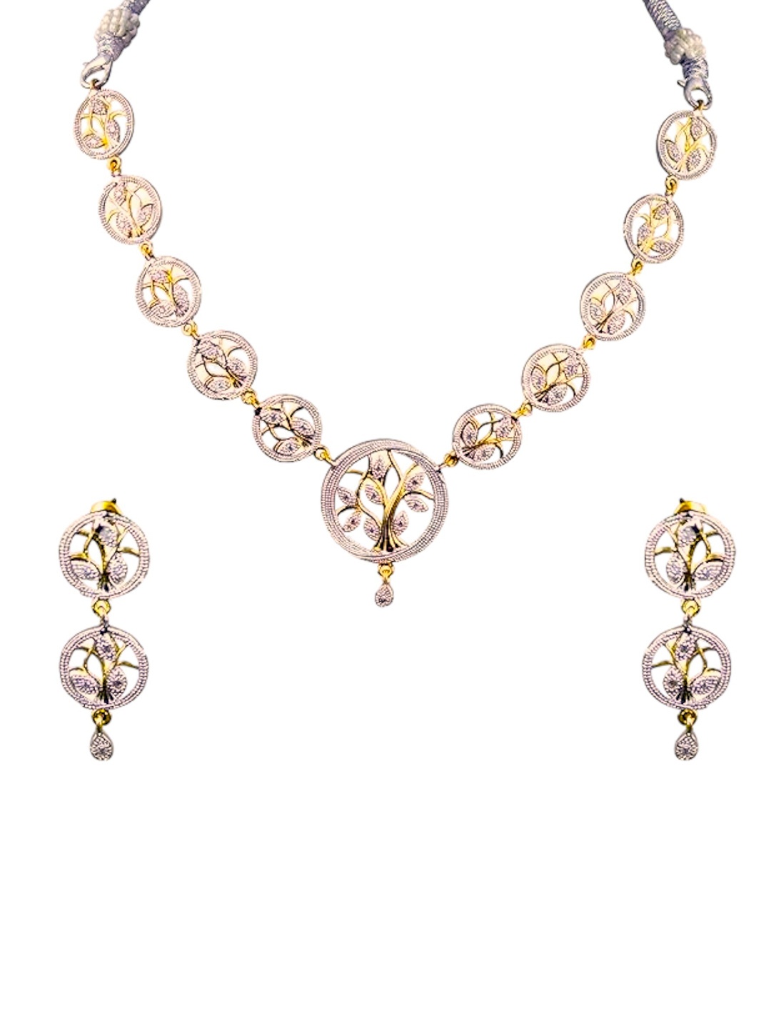 

The Pari Rhodium-Plated American Diamond-Stones Studded Necklace And Earrings, Gold