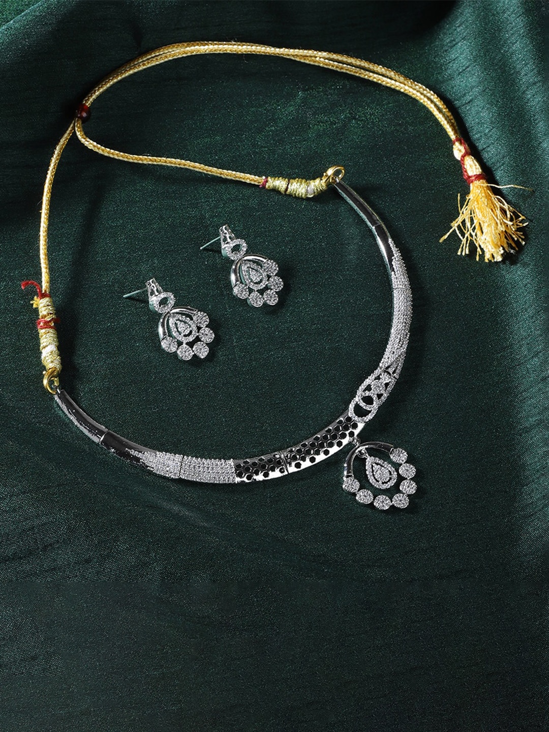 

The Pari Rhodium-Plated AD-Stones Studded Choker Necklace & Earrings, Silver