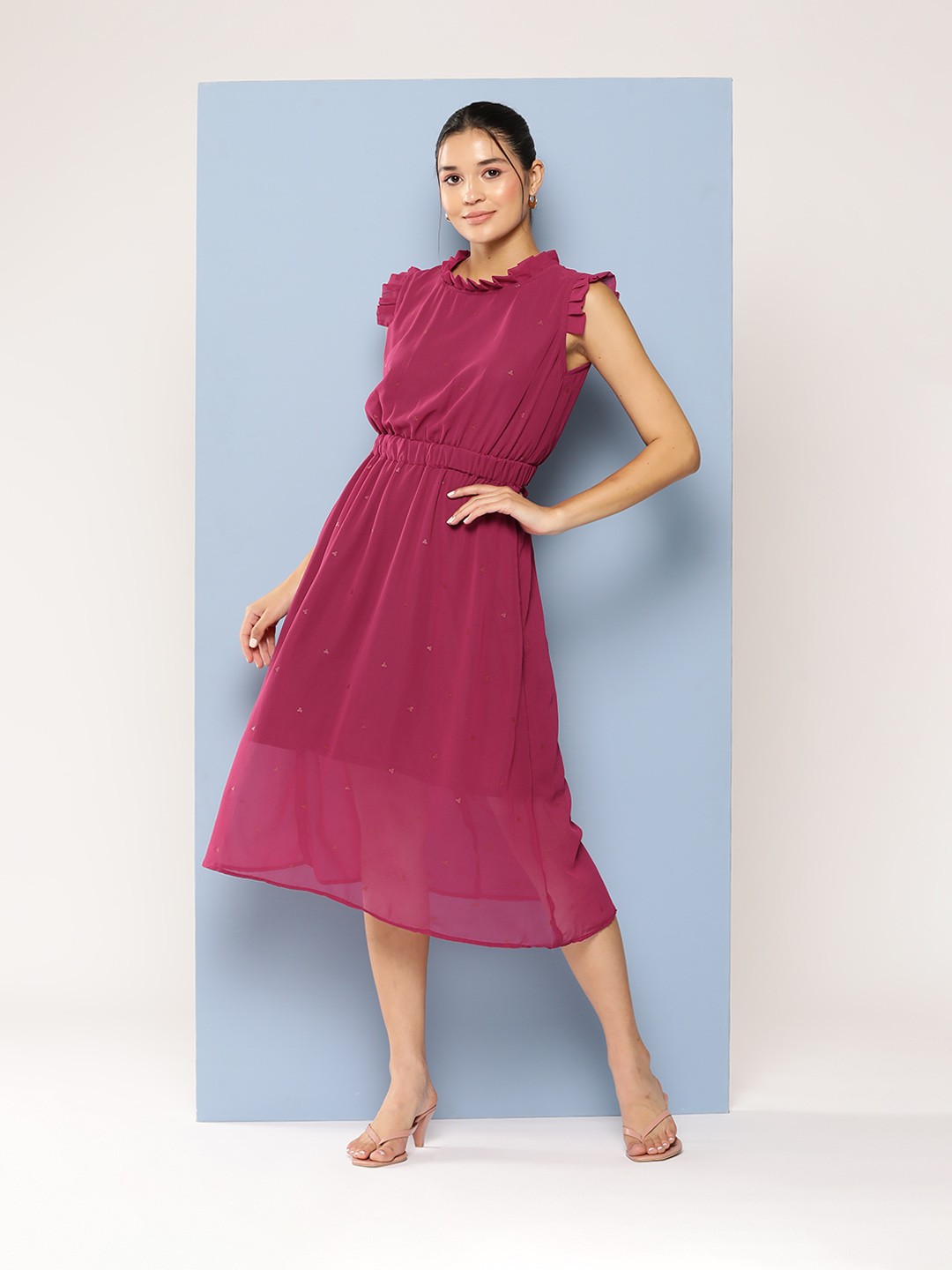 

Aarika Self Design Georgette A-Line Midi Dress, Maroon