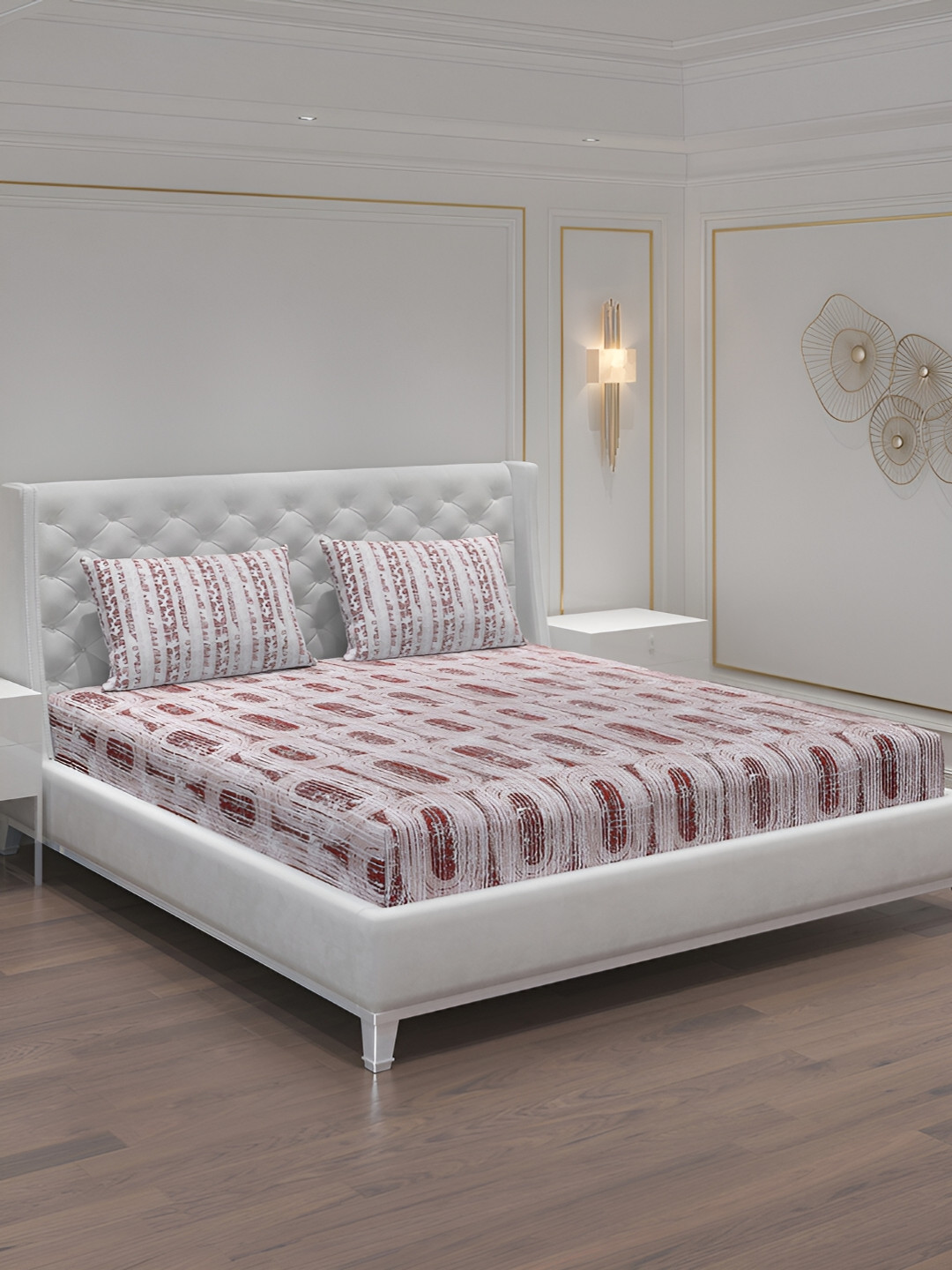 

Moca By Monte Carlo Brown & White Geometric 104 TC Queen Bedsheet with 2 Pillow Covers