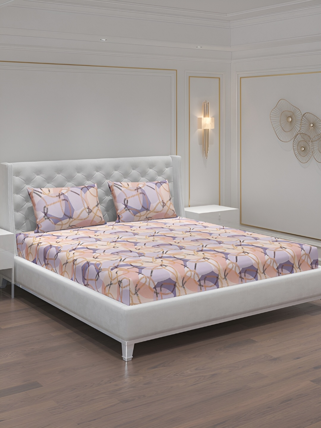 

Moca By Monte Carlo Peach & Blue 120 TC 2 Queen Bedsheet with 4 Pillow Covers