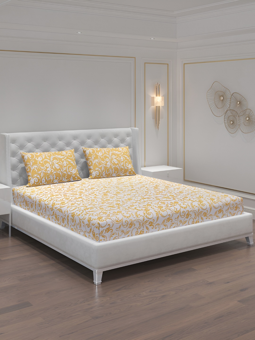 

Moca By Monte Carlo White Ethnic Motifs 104 TC Queen Bedsheet with 2 Pillow Covers