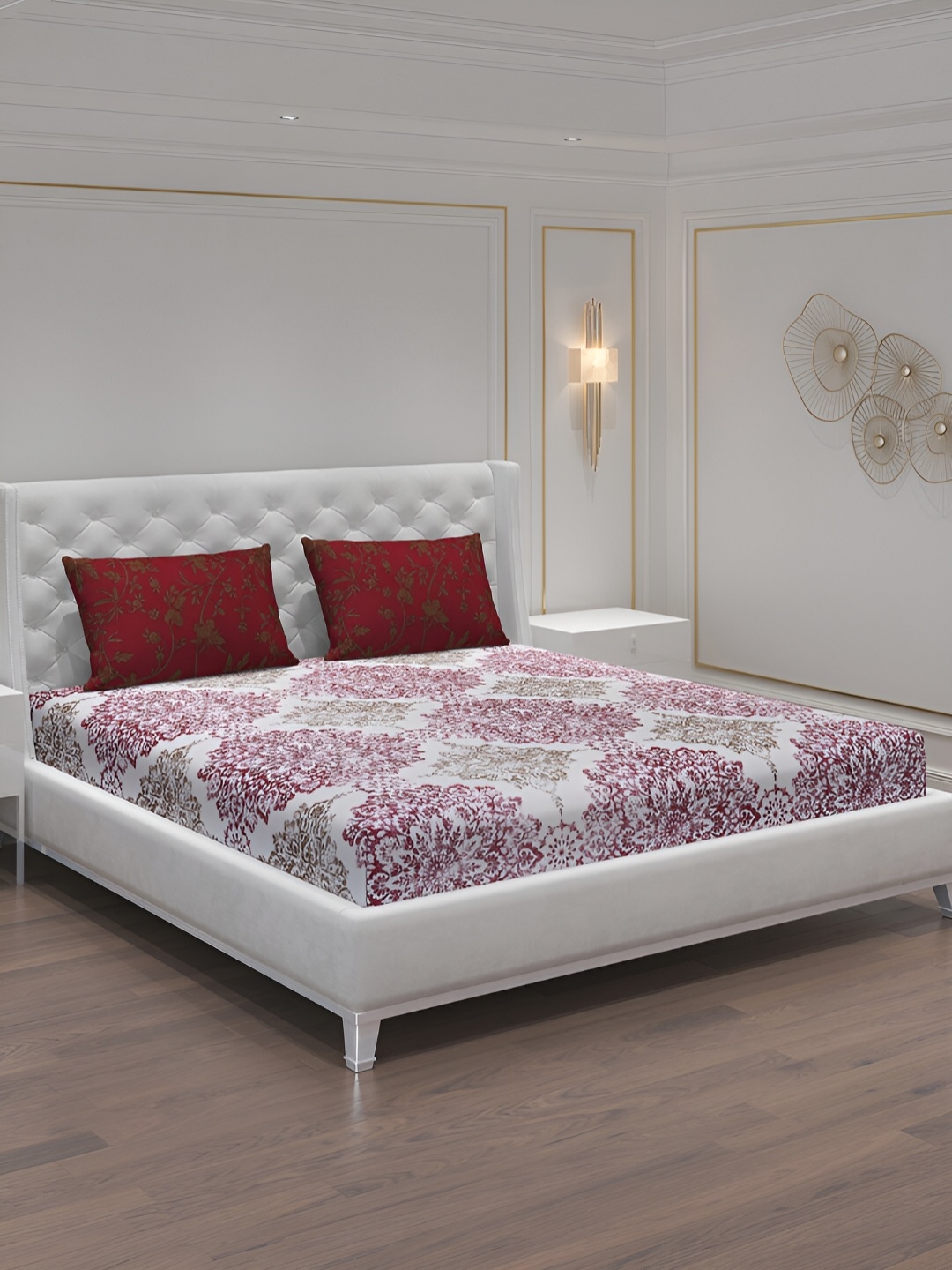 

Moca By Monte Carlo White & Pink Ethnic Motifs 104 TC Queen Bedsheet with 2 Pillow Covers