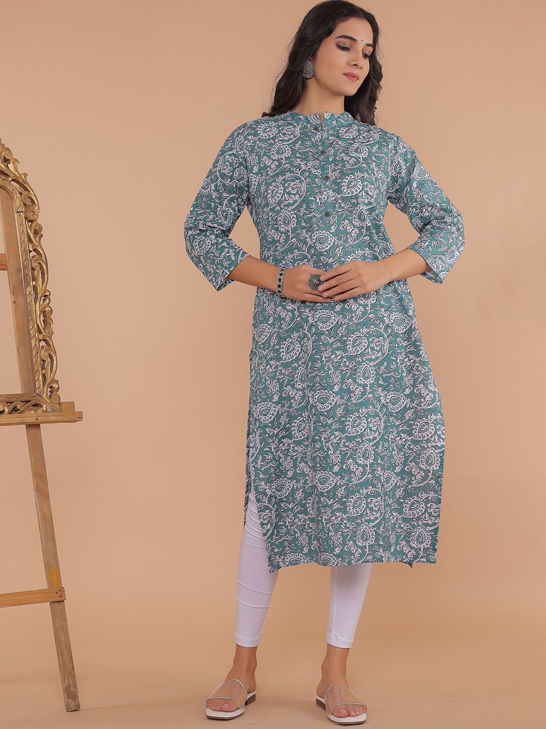 

R RANAK CREATION Ethnic Motifs Printed Straight Kurta, Green