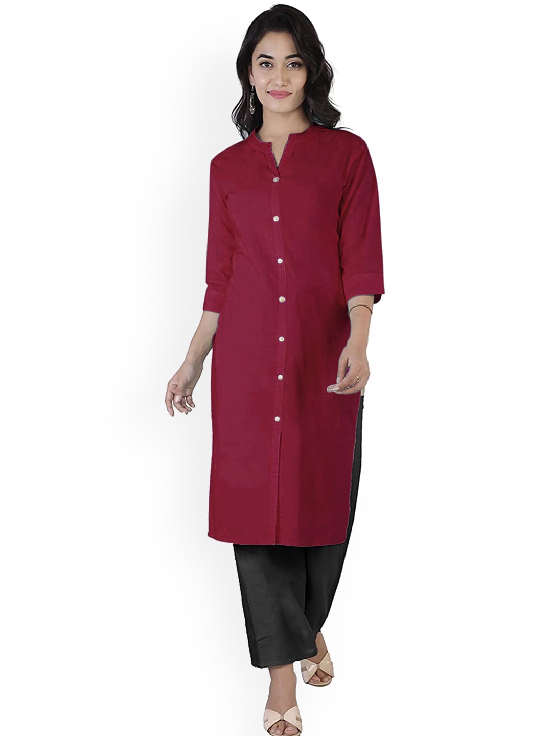 

R RANAK CREATION Mandarin Collar Straight Kurta, Maroon