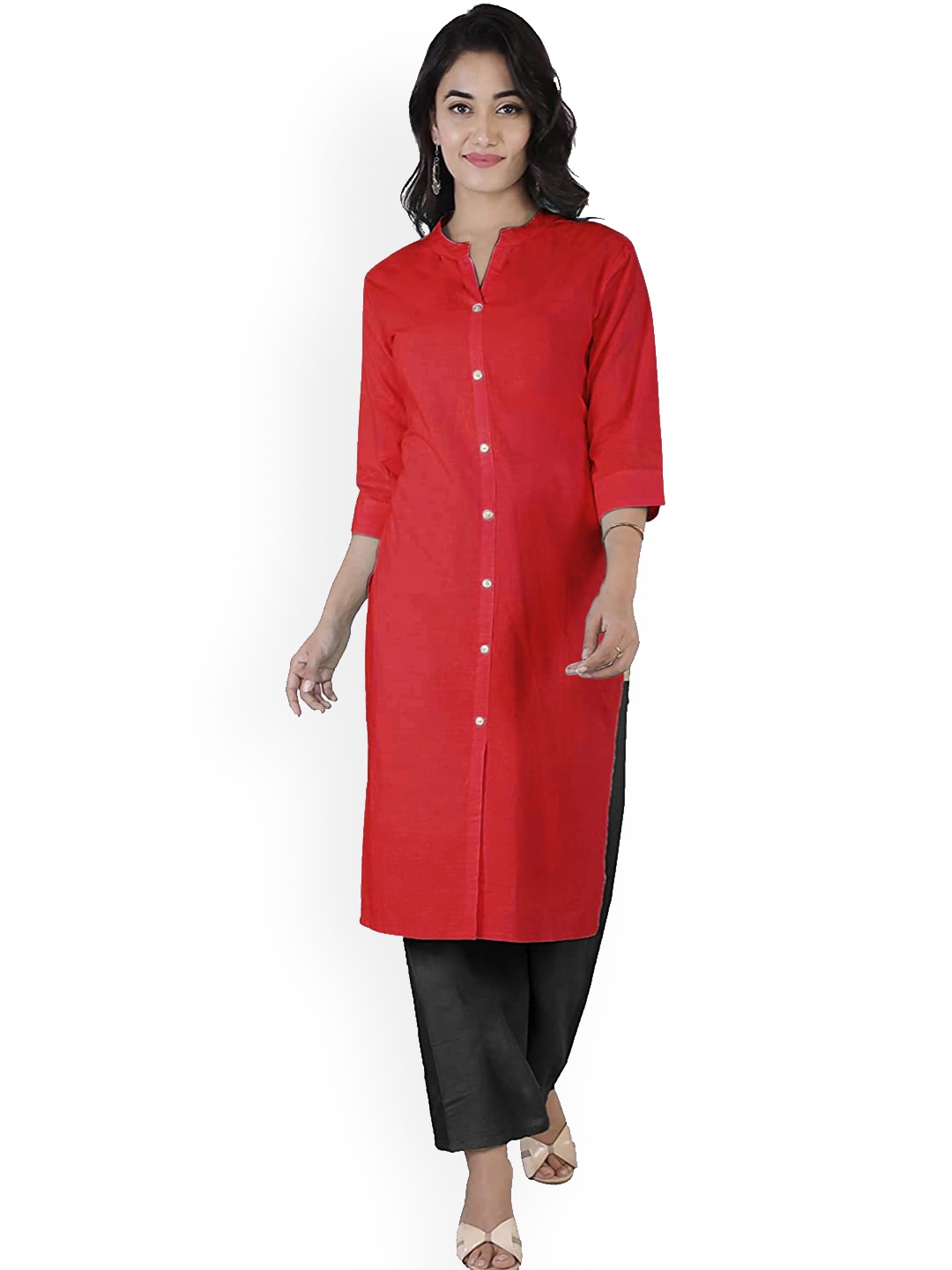 R RANAK CREATION Mandarin Collar Kurta, Red
