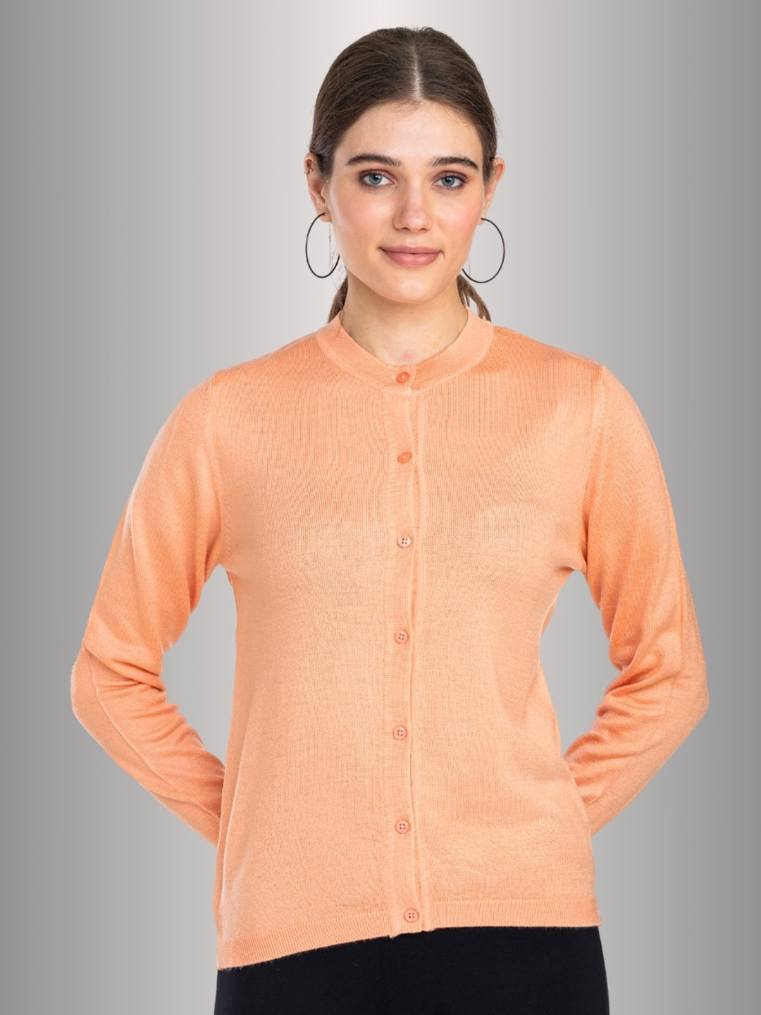 

Moda Elementi Round Collar Long Sleeves Woollen Cardigan, Peach