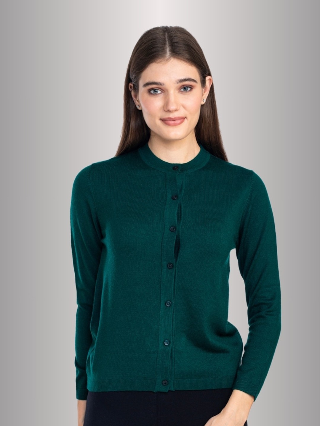 

Moda Elementi Round Collar Long Sleeves Woollen Cardigan, Green