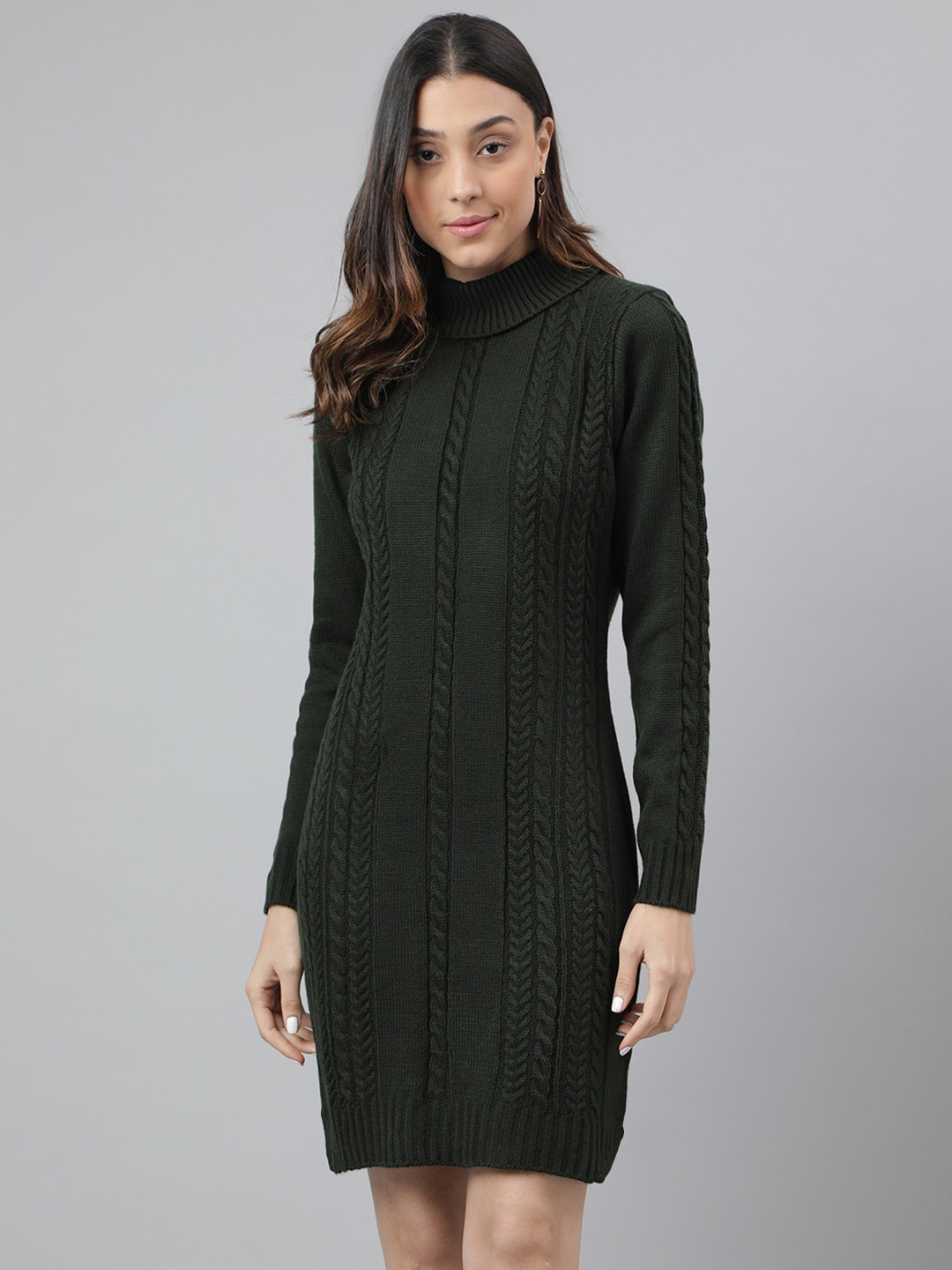 

Latin Quarters Self Design High Neck Acrylic Bodycon Dress, Green
