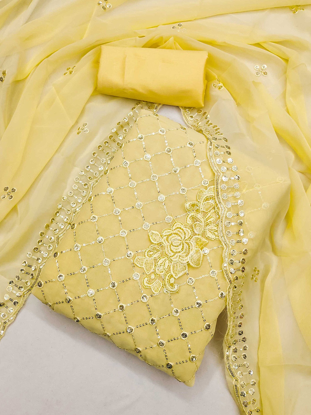 

Panzora Geometric Embroidered Sequinned Detailed Unstitched Dress Material, Yellow