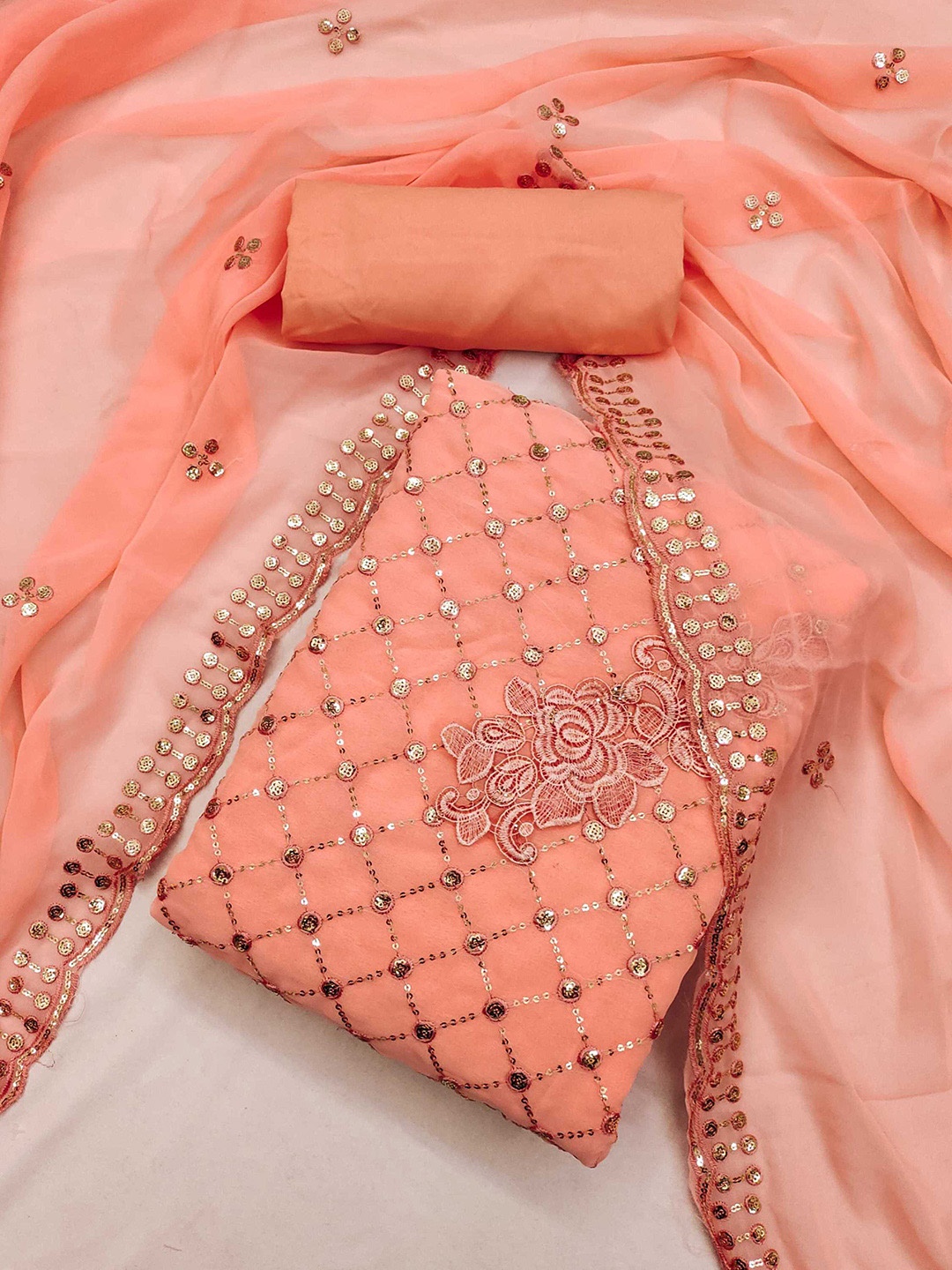

Panzora Georgette Embroidered Unstitched Dress Material, Orange