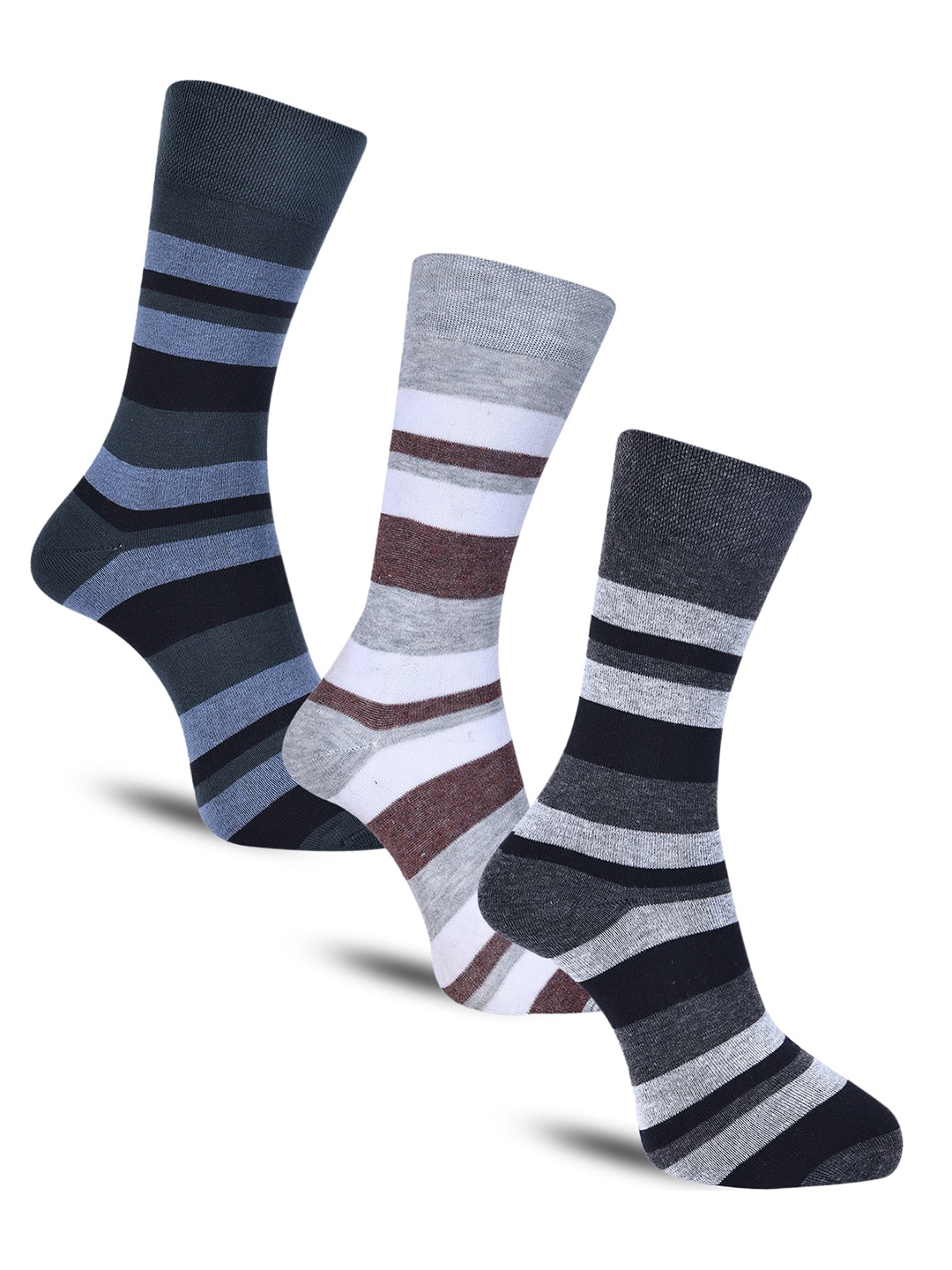 

Dollar Socks Men Pack Of 3 Striped Cotton Calf-Length Socks, Grey