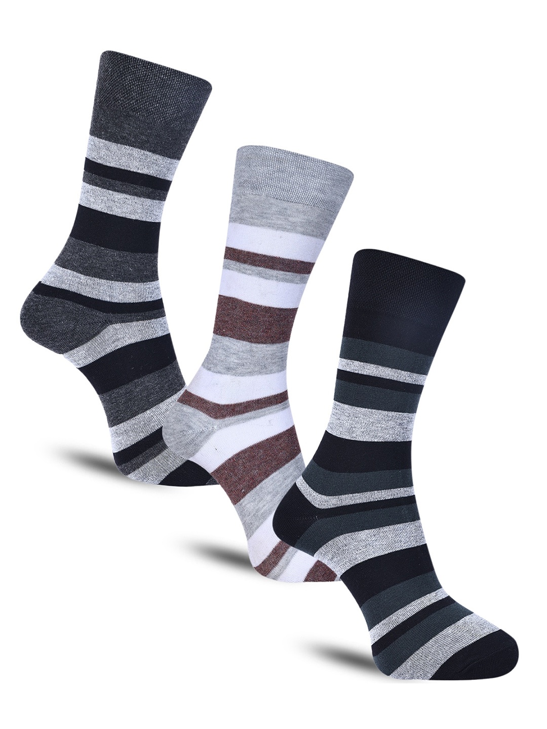 

Dollar Socks Men Pack of 3 Striped Cotton Calf-Length Socks, Black