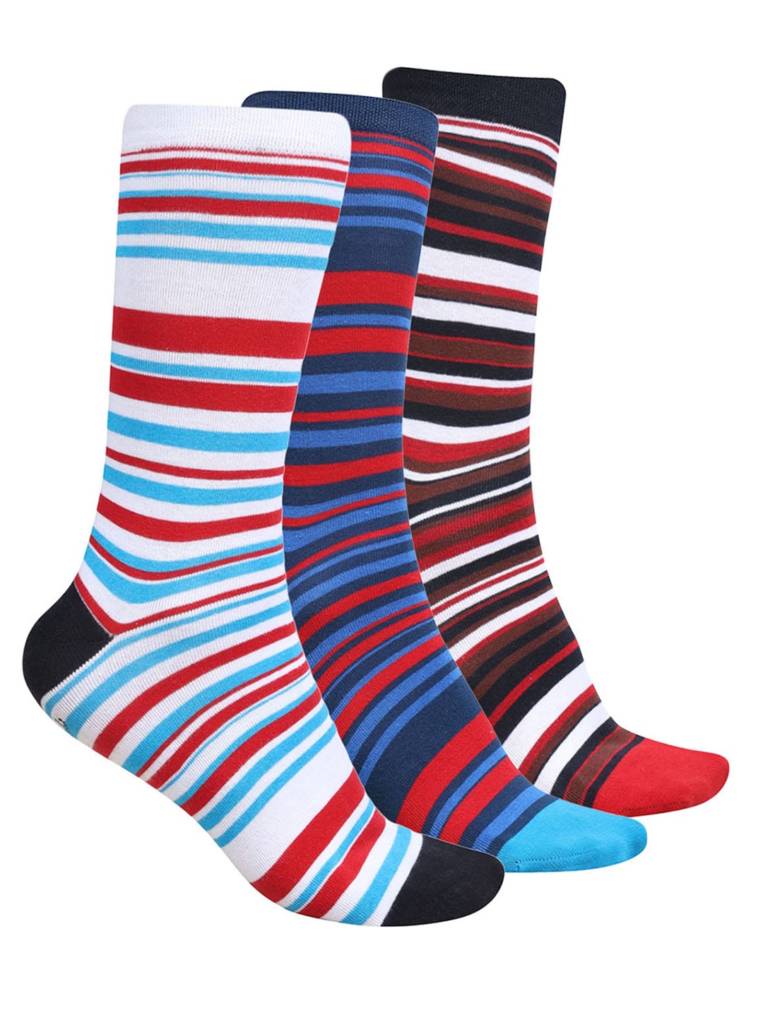 

Dollar Socks Men Pack of 3 Striped Cotton Calf-Length Socks, White