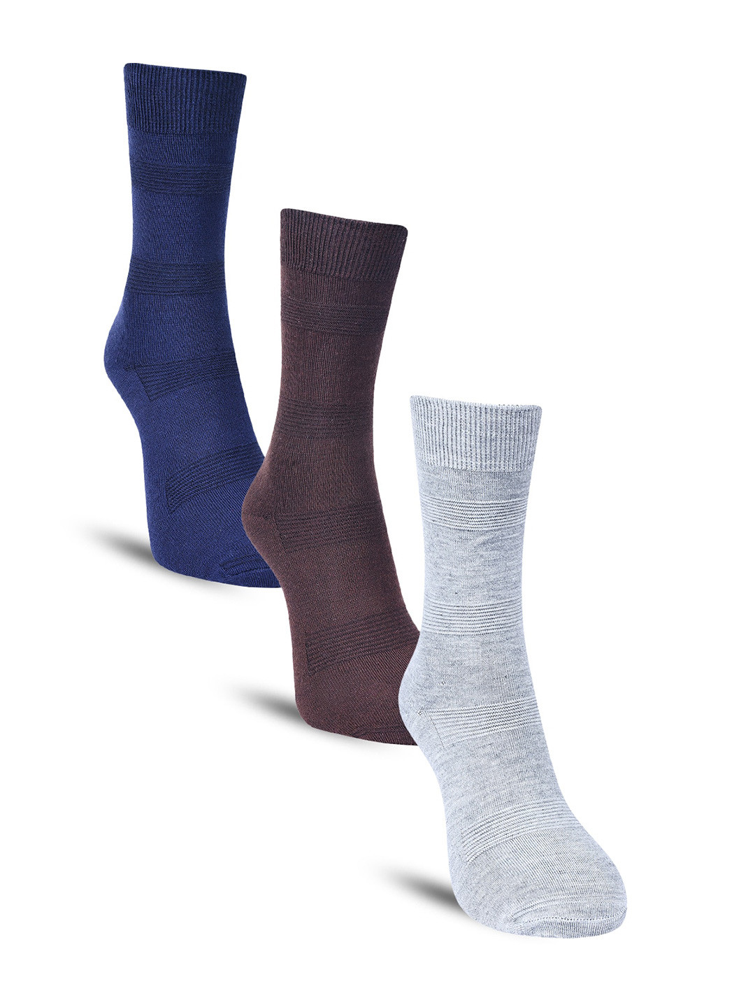 

Dollar Socks Men Pack Of 3 Striped Cotton Calf-Length Socks, Navy blue