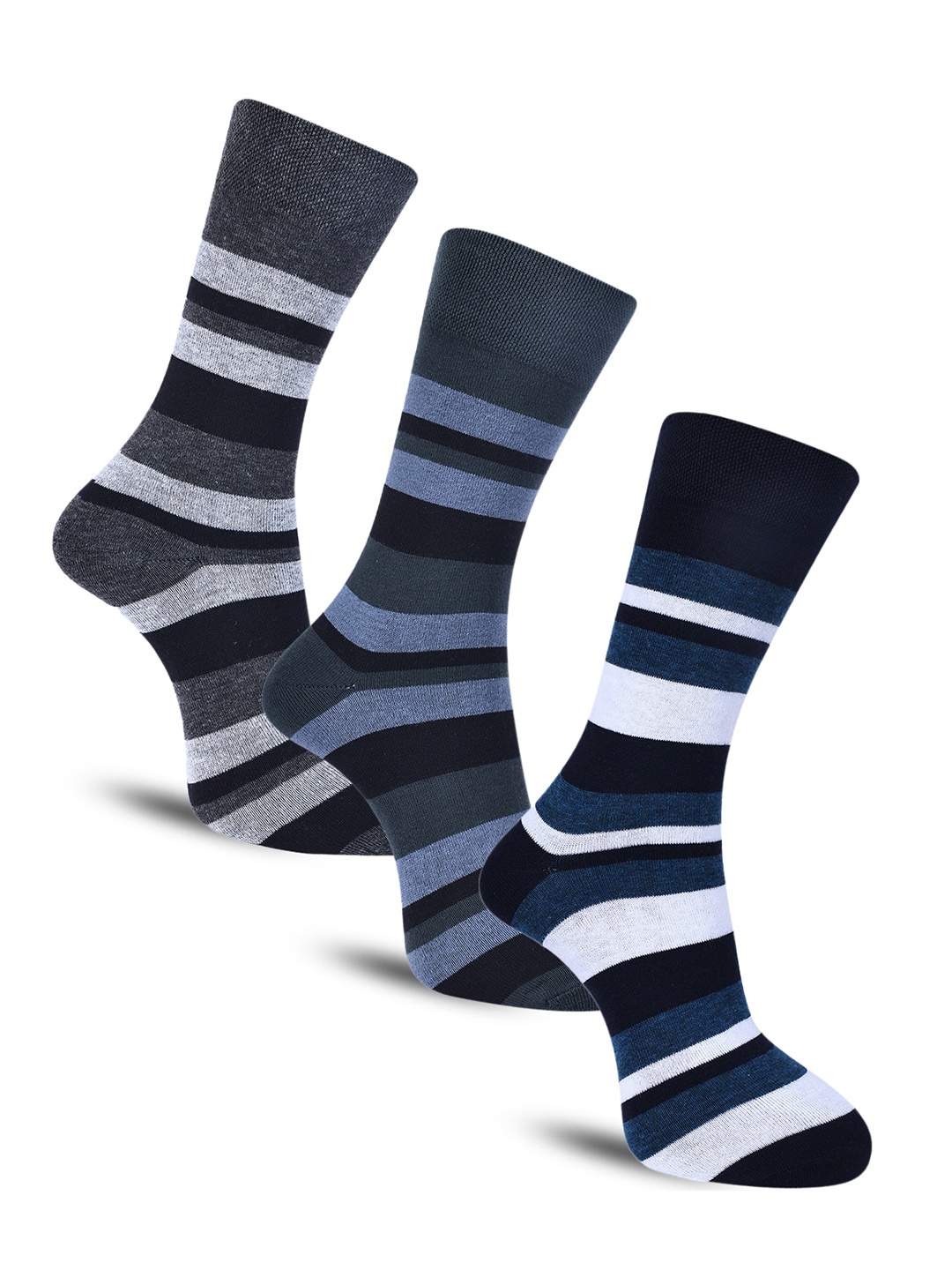

Dollar Socks Men Pack of 3 Striped Cotton Calf-Length Socks, Navy blue