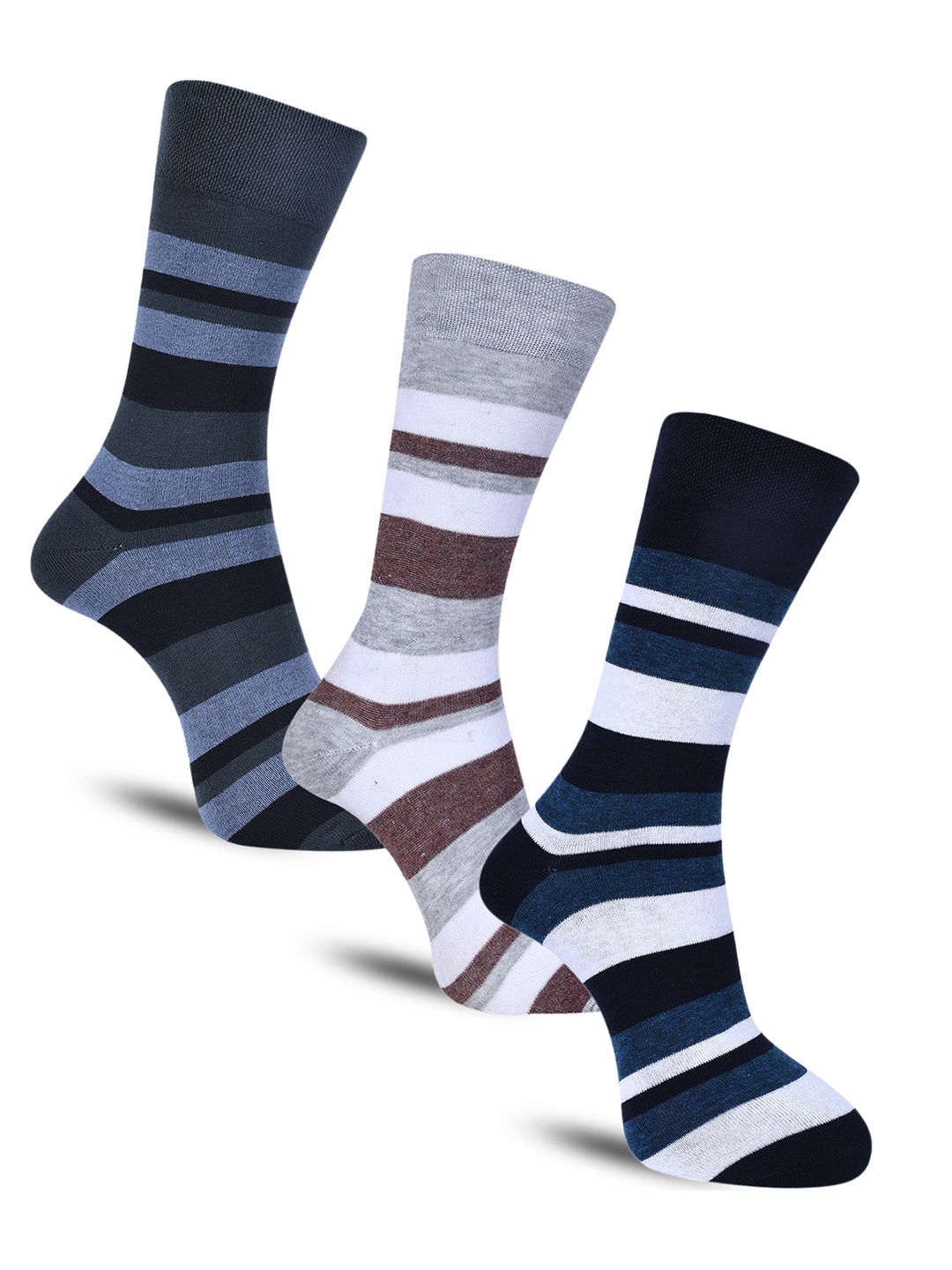 

Dollar Socks Men Pack Of 3 Striped Cotton Above Ankle-Length Socks, Grey