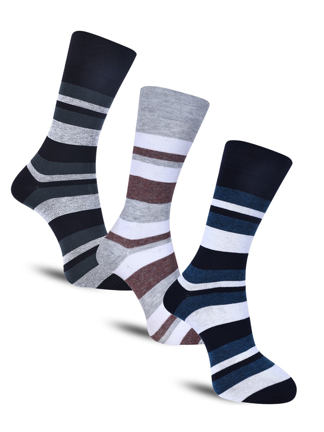 

Dollar Socks Men Pack Of 3 Striped Cotton Above Ankle-Length Socks, Grey
