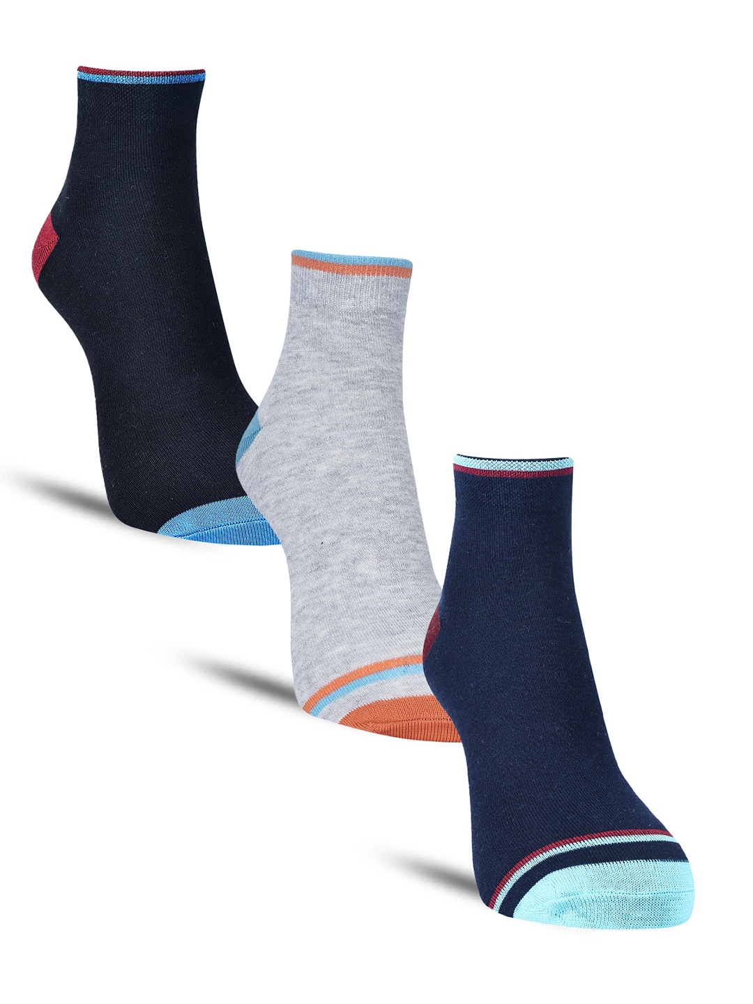 

Dollar Socks Men Pack of 3 Colourblocked Cotton Above Ankle-Length Socks, Navy blue