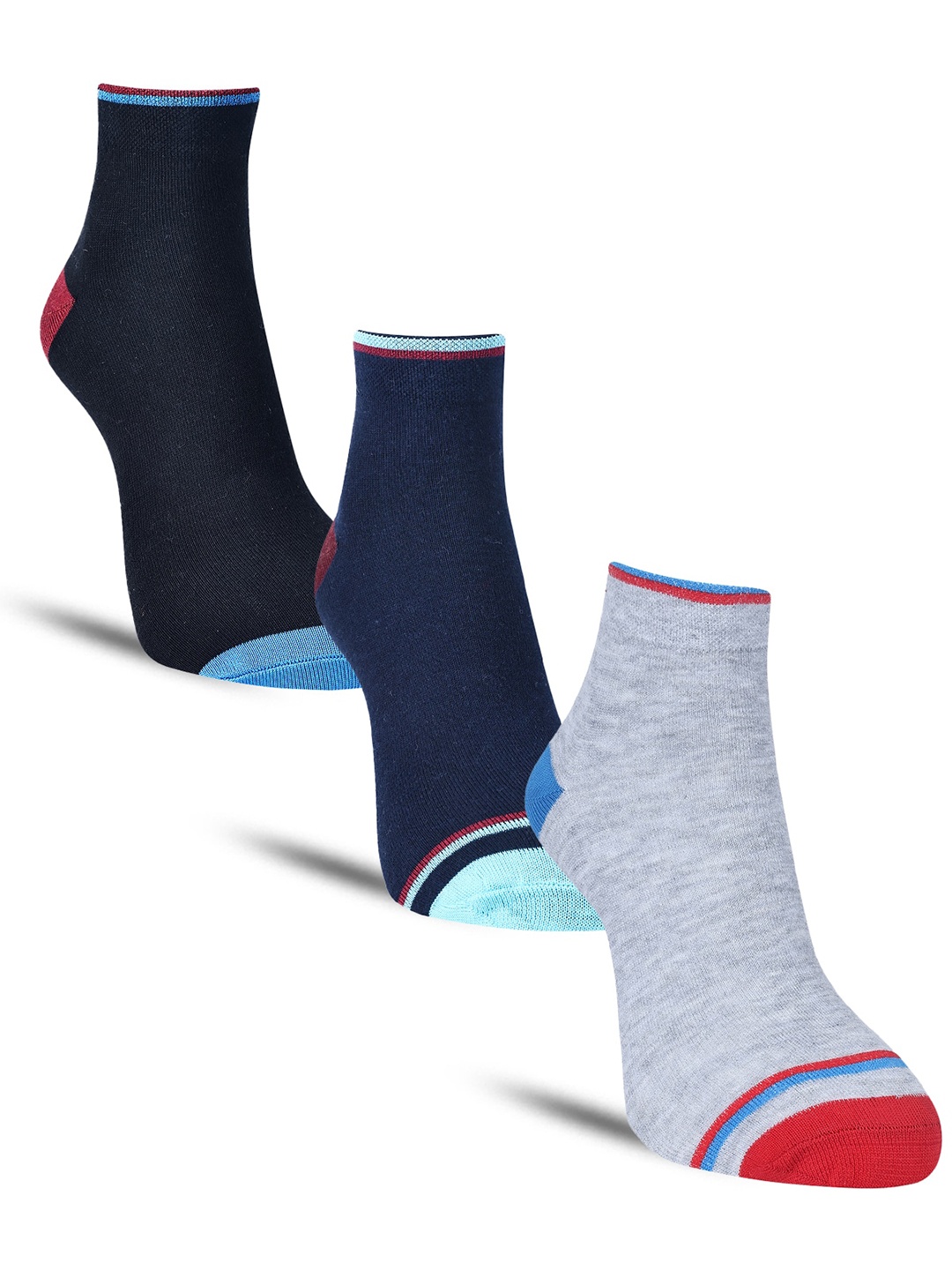 

Dollar Socks Men Pack of 3 Colourblocked Cotton Above Ankle-Length Socks, Navy blue
