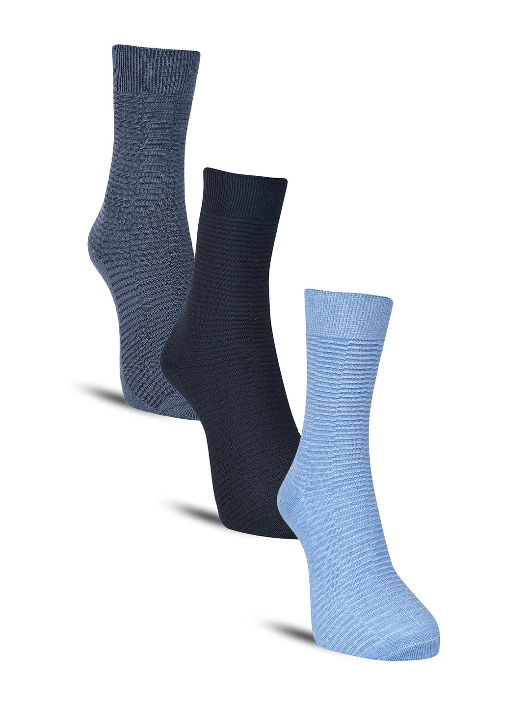 

Dollar Socks Men Pack Of 3 Striped Cotton Calf-Length Socks, Grey