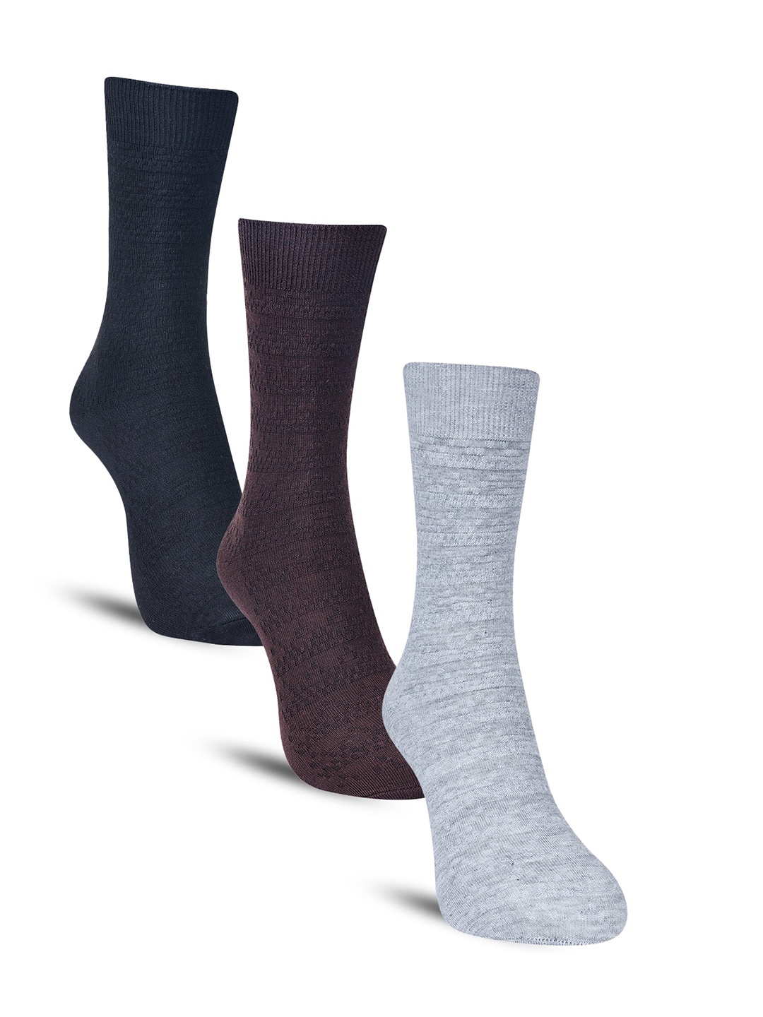 

Dollar Socks Men Pack Of 3 Patterned Cotton Calf Length Socks, Grey