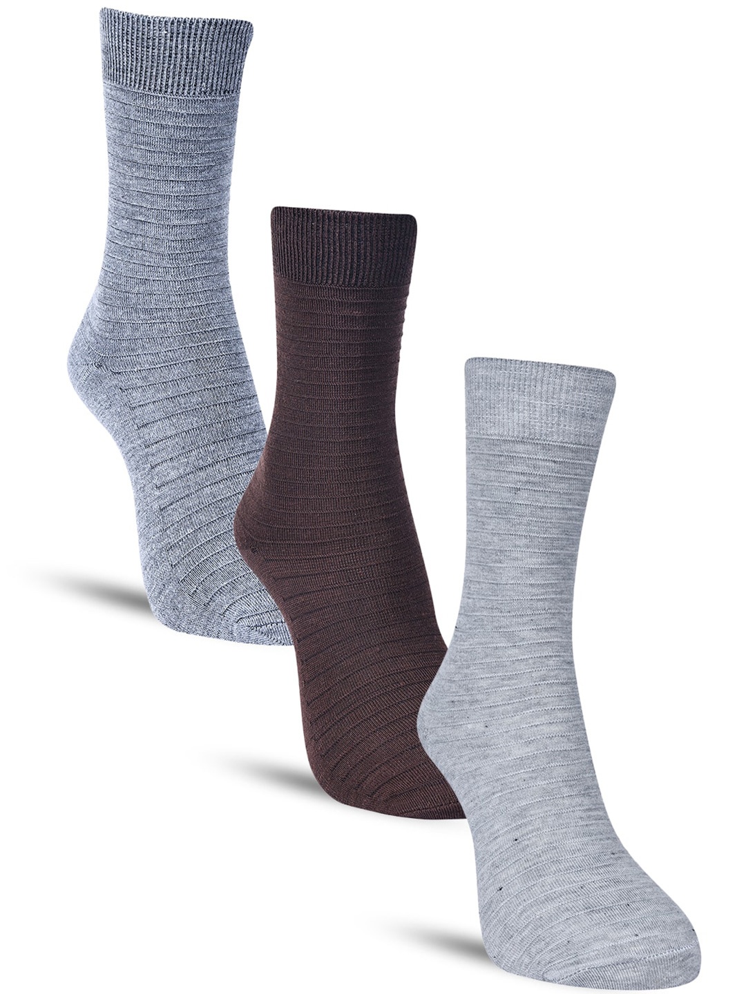 

Dollar Socks Men Pack Of 3 Striped Cotton Calf-Length Socks, Brown