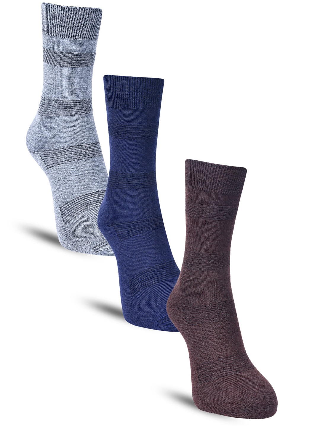 

Dollar Socks Men Pack Of 3 Striped Cotton Calf Length Socks, Grey