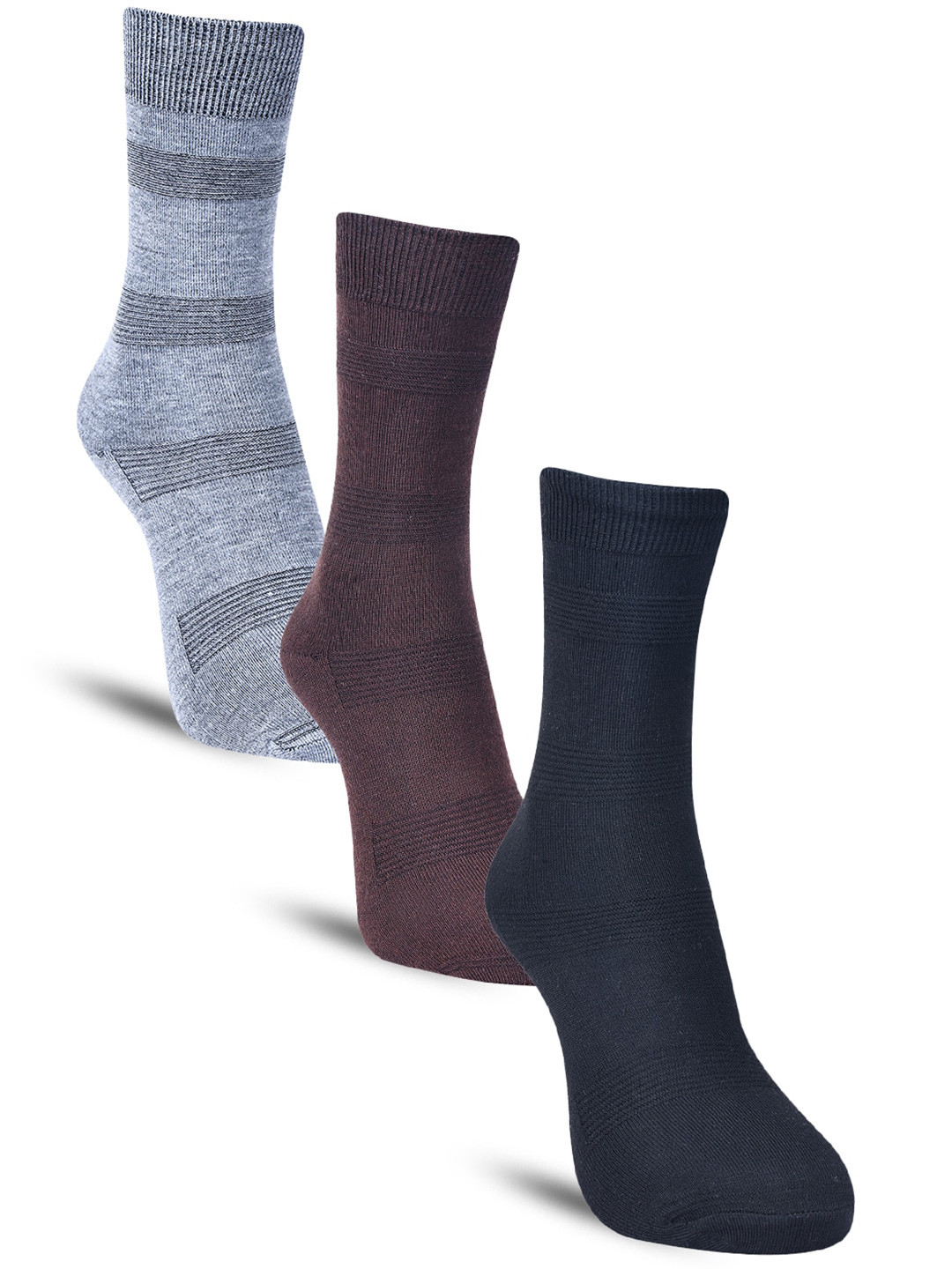 

Dollar Socks Men Pack of 3 Striped Cotton Calf-Length Socks, Black