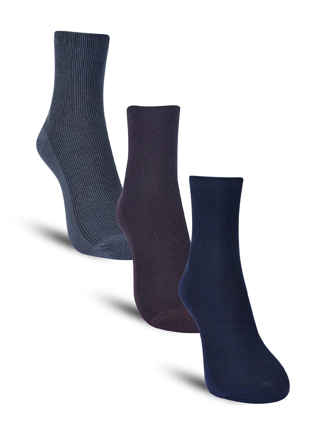 

Dollar Socks Men Pack Of 3 Ribbed Cotton Calf-Length Socks, Navy blue
